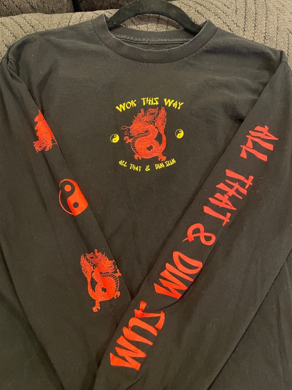 Wok This Way Black Long Sleeve Graphic Tee - Red & Yellow Print